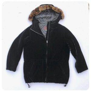 Lauren Ralph Lauren Black Velvet Coat Fur Hood Women’s Sz Medium